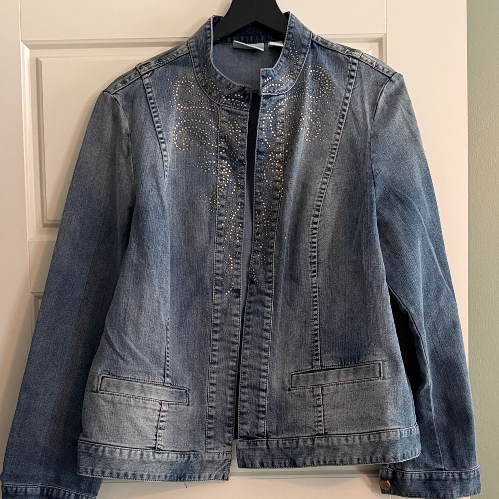 Chico’s -Embellished Light Wash Denim Jacket - Women